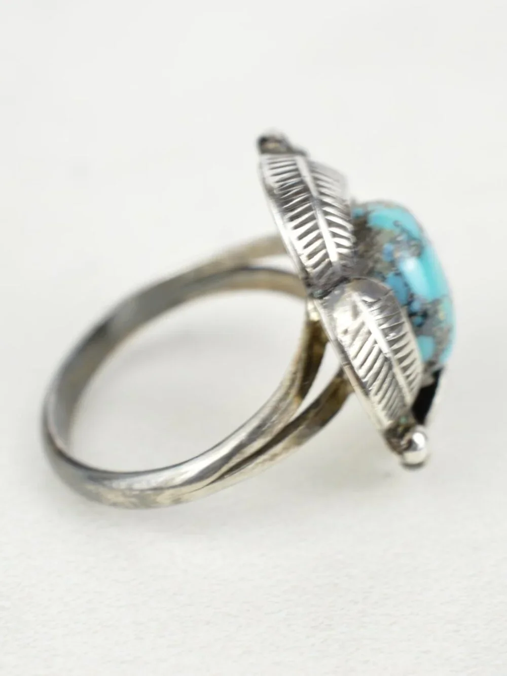 Vintage Navajo Sterling Silver Kingman Turquoise Leaf Ring Size 5.5 Southwestern